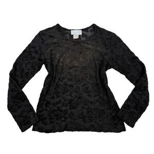 Vintage Hanky Panky Black Velvet Burnout Mesh Top Made in USA M Coquette Fairy